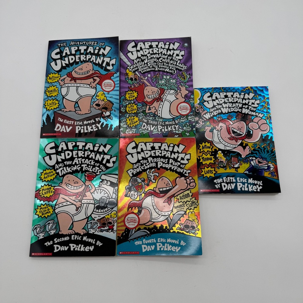 Captain Underpants Books 1-5 Dav Pilkey Scholastic Paperback Lot